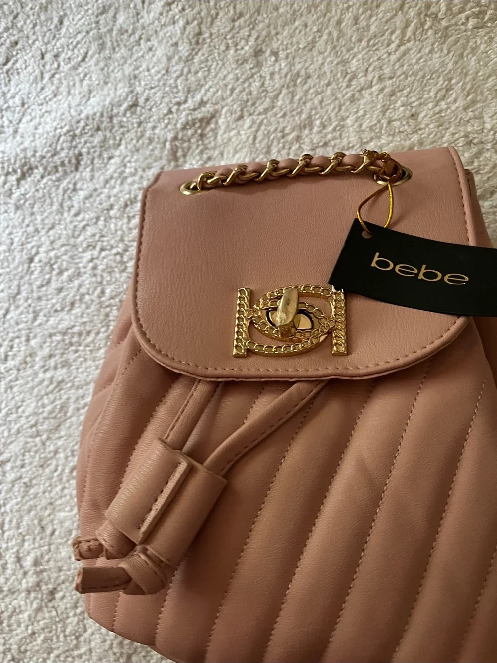 NWT bebe Blush Quilted Backpack with Gold Chain & Turn-Lock